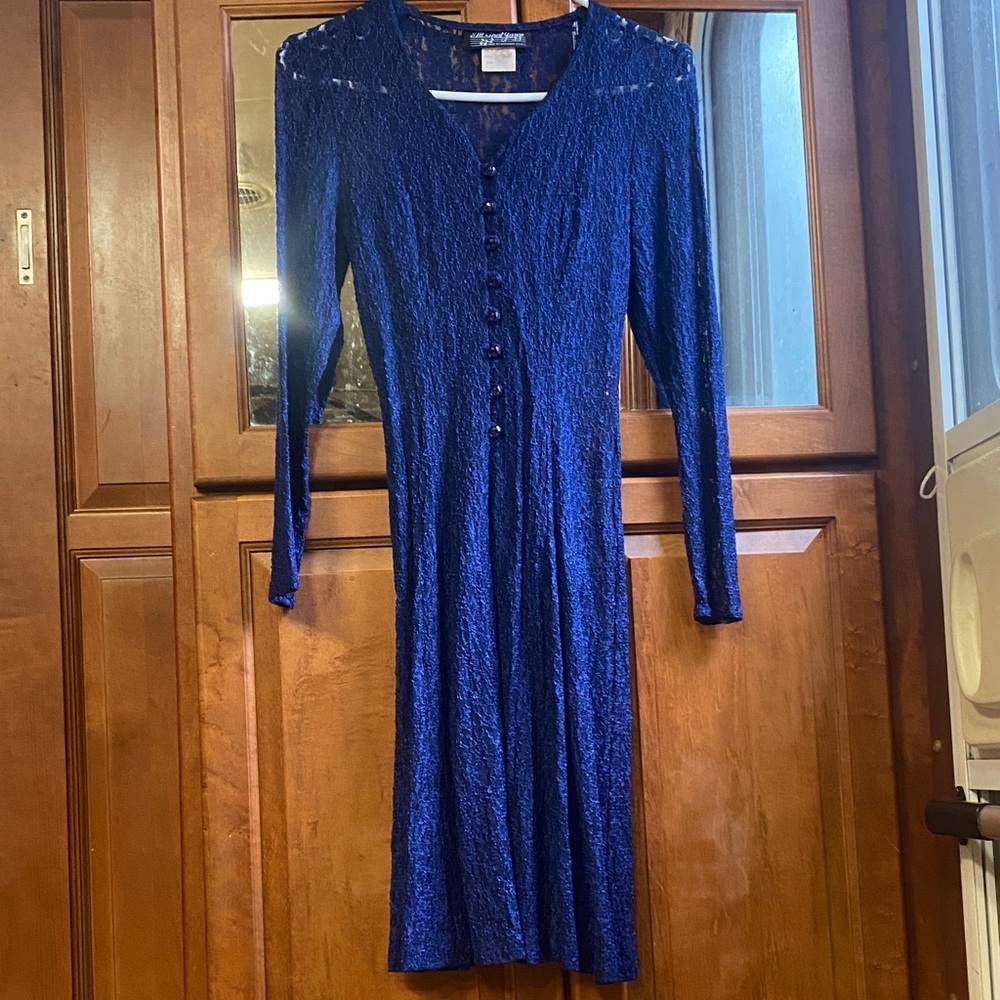 Vintage All that Jazz Royal Blue Button-Down Lace Size 7/8 Dress Regency Fall